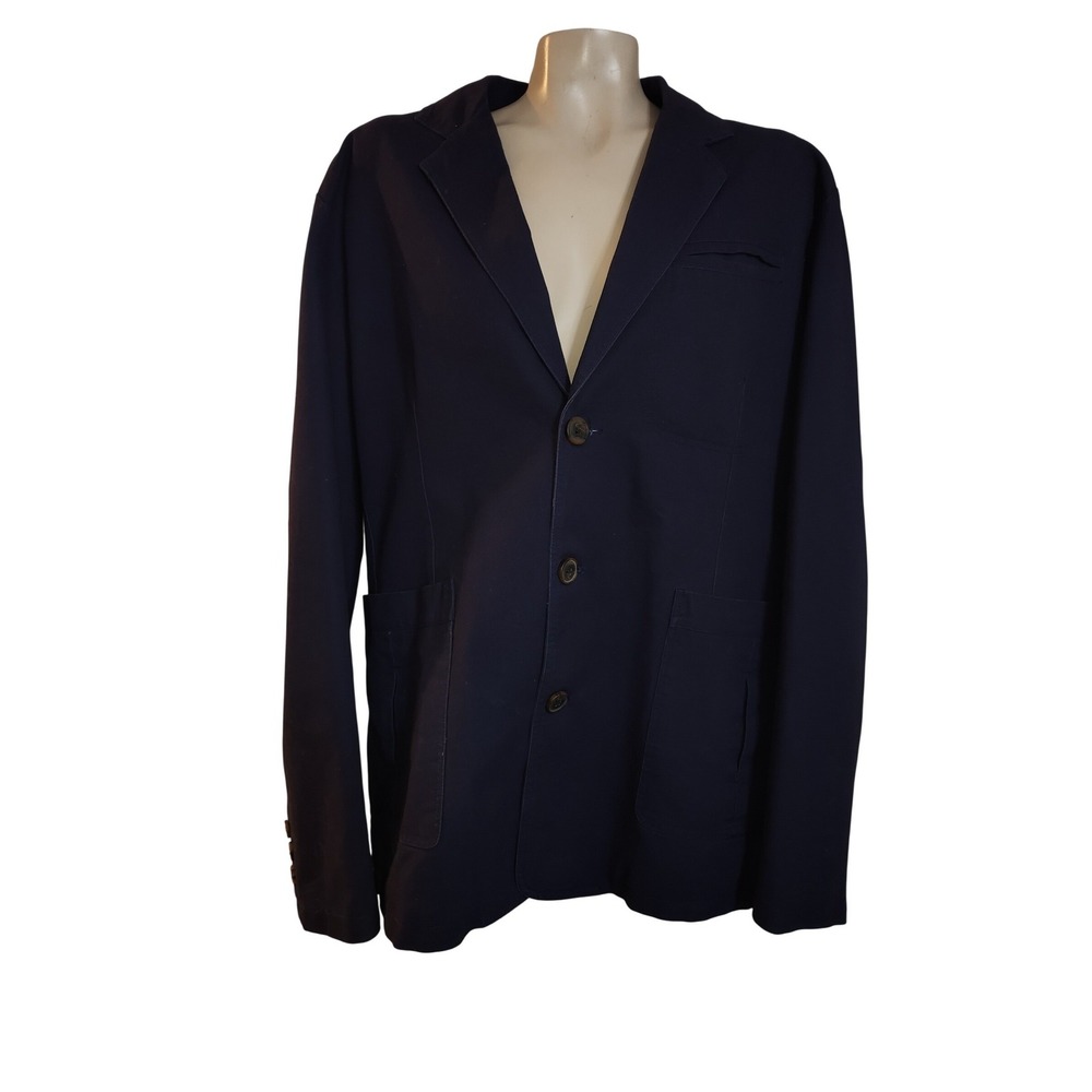 Chouyatou Mens Navy Blue Cotton Casual‎ Blazer Jacket XL Elbow Patches 3-Button